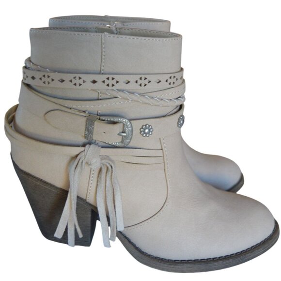 Jellypop Adia Fashion Booties Women Size 6 Natural Bone Beige Boho Fall Buckle - Picture 2 of 11